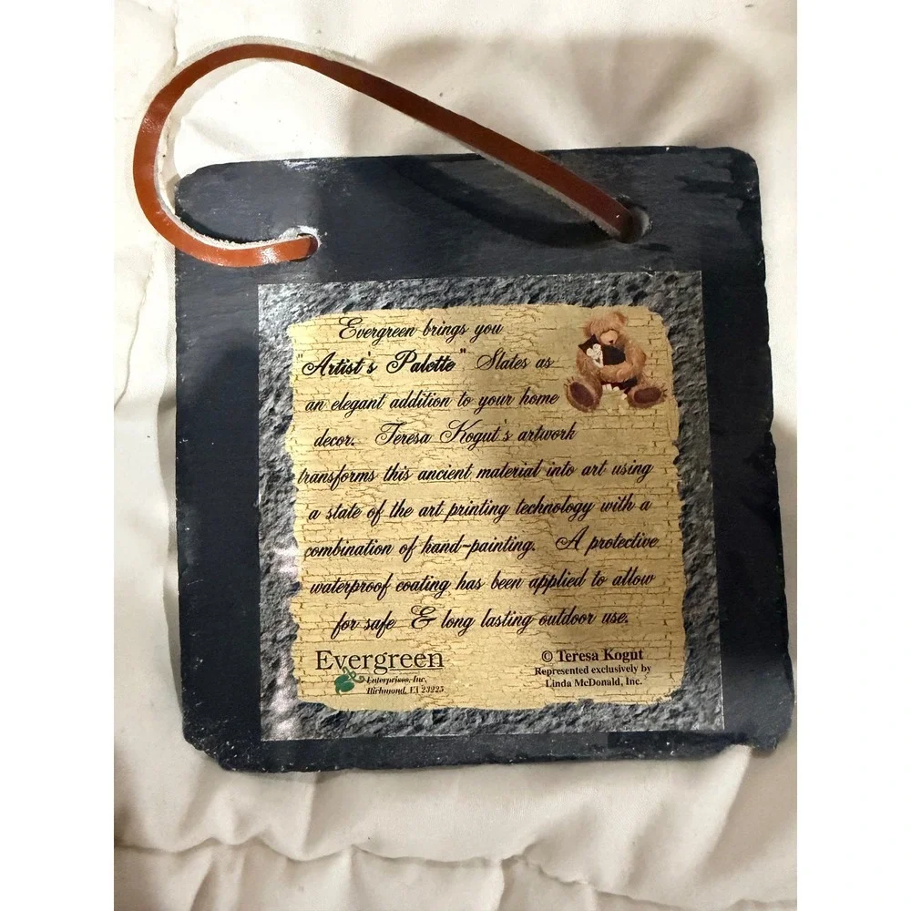 Teresa Kogut Santa Cat Christmas Slate Wall Hanging Evergreen Folk Art Decor 5in
